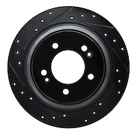 E-Line Drilled & Slotted Black Brake Rotor, Fits Select Kia/Hyundai/Genesis, Position: Rear Left