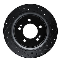 E-Line Drilled & Slotted Black Brake Rotor, Fits Select Kia/Hyundai/Genesis, Position: Rear Right
