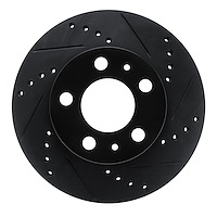 E-Line Drilled & Slotted Black Brake Rotor, 1976-1993 Volvo, Position: Front Right