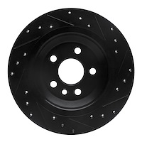 E-Line Drilled & Slotted Black Brake Rotor, 2007-2018 Volvo, Position: Rear Left