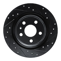 E-Line Drilled & Slotted Black Brake Rotor, Fits Select Volvo, Position: Rear Right
