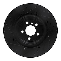 E-Line Drilled & Slotted Black Brake Rotor, 2009-2019 BMW, Position: Rear Right