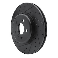 E-Line Drilled & Slotted Black Brake Rotor, 2011-2019 BMW, Position: Front Left