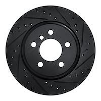 E-Line Drilled & Slotted Black Brake Rotor, 2011-2016 BMW, Position: Rear Right