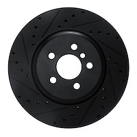 E-Line Drilled & Slotted Black Brake Rotor, Fits Select BMW, Position: Front Left