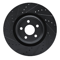 E-Line Drilled & Slotted Black Brake Rotor, Fits Select Ford/Lincoln/Mercury/Mazda, Position: Front Left