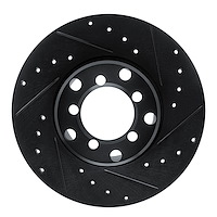 E-Line Drilled & Slotted Black Brake Rotor, 1965-1973 Mercedes-Benz, Position: Front Right