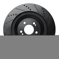 E-Line Drilled & Slotted Black Brake Rotor, 2014-2021 Mercedes-Benz, Position: Rear Left