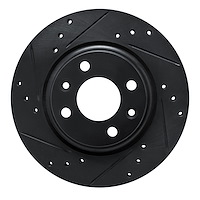 E-Line Drilled & Slotted Black Brake Rotor, 2015-2019 Fits Multiple Makes/Models, Position: Front Left