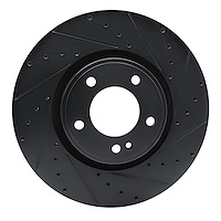 E-Line Drilled & Slotted Black Brake Rotor, Fits Select Mercedes-Benz, Position: Front Right