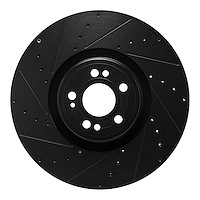 E-Line Drilled & Slotted Black Brake Rotor, Fits Select Mercedes-Benz, Position: Front Left