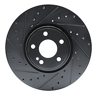 E-Line Drilled & Slotted Black Brake Rotor, Fits Select Mercedes-Benz, Position: Front Left