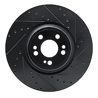E-Line Drilled & Slotted Black Brake Rotor, Fits Select Mercedes-Benz, Position: Front Right