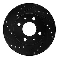 E-Line Drilled & Slotted Black Brake Rotor, 1986-2017 Infiniti/Nissan, Position: Front Left