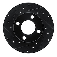 E-Line Drilled & Slotted Black Brake Rotor, 1978-1985 Audi/Porsche/Volkswagen, Position: Front Left