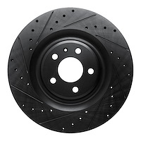 E-Line Drilled & Slotted Black Brake Rotor, Fits Select Audi/Porsche/Volkswagen, Position: Rear Left