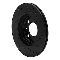 E-Line Drilled & Slotted Black Brake Rotor, 1986-2008 Audi/Porsche/Volkswagen, Position: Front Left
