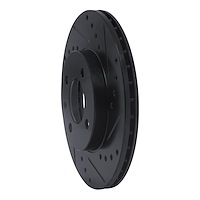 E-Line Drilled & Slotted Black Brake Rotor, 1986-2008 Audi/Porsche/Volkswagen, Position: Front Right