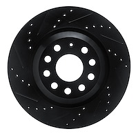 E-Line Drilled & Slotted Black Brake Rotor, Fits Select Audi/Porsche/Volkswagen, Position: Rear Left