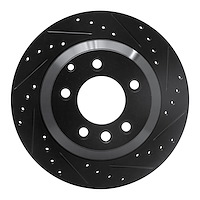 E-Line Drilled & Slotted Black Brake Rotor, 2003-2018 Audi/Porsche/Volkswagen, Position: Rear Right