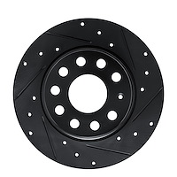 E-Line Drilled & Slotted Black Brake Rotor, Fits Select Audi/Porsche/Volkswagen, Position: Rear Right