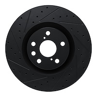E-Line Drilled & Slotted Black Brake Rotor, Fits Select Lexus/Toyota/Scion, Position: Left Front