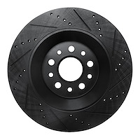 E-Line Drilled & Slotted Black Brake Rotor, 2017-2020 Maserati, Position: Rear Left