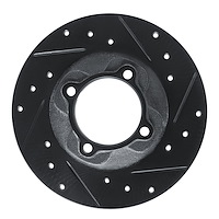 E-Line Drilled & Slotted Black Brake Rotor, 1981-1985 Ford/Lincoln/Mercury/Mazda, Position: Front Right