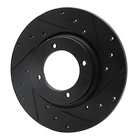 E-Line Drilled & Slotted Black Brake Rotor, 1974-1984 Ford/Lincoln/Mercury/Mazda, Position: Front Right
