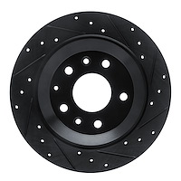 E-Line Drilled & Slotted Black Brake Rotor, Fits Select Ford/Lincoln/Mercury/Mazda, Position: Rear Right