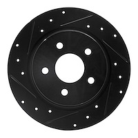 E-Line Drilled & Slotted Black Brake Rotor, 2003-2006 Renault, Position: Rear Left