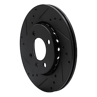 E-Line Drilled & Slotted Black Brake Rotor, 2009-2017 Audi/Porsche/Volkswagen, Position: Front Left