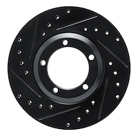 E-Line Drilled & Slotted Black Brake Rotor, 2003-2005 Mopar, Position: Front Left