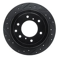E-Line Drilled & Slotted Black Brake Rotor, 2008-2014 Mitsubishi, Position: Rear Left