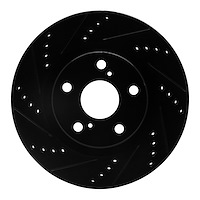 E-Line Drilled & Slotted Black Brake Rotor, 2005-2009 Renault, Position: Front Left