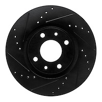 E-Line Drilled & Slotted Black Brake Rotor, 2003-2018 Peugeot, Position: Front Left