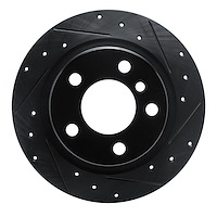 E-Line Drilled & Slotted Black Brake Rotor, 2012-2018 BMW, Position: Rear Right