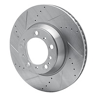 E-Line Drilled & Slotted Silver Brake Rotor, 1999-2021 Audi/Porsche/Volkswagen, Position: Rear Left