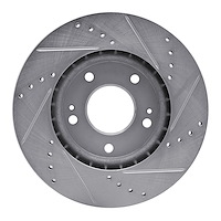 E-Line Drilled & Slotted Silver Brake Rotor, Fits Select Kia/Hyundai/Genesis, Position: Front Left