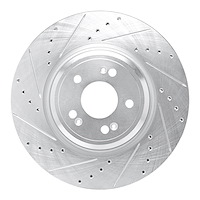 E-Line Drilled & Slotted Silver Brake Rotor, Fits Select Kia/Hyundai/Genesis, Position: Front Left