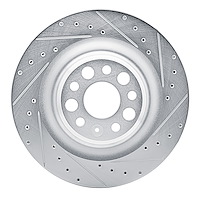 E-Line Drilled & Slotted Silver Brake Rotor, Fits Select Tesla, Position: Rear Right