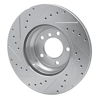 E-Line Drilled & Slotted Silver Brake Rotor, 2006-2012 BMW, Position: Front Right