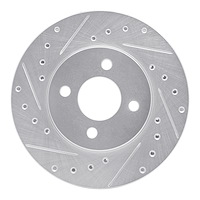 E-Line Drilled & Slotted Silver Brake Rotor, 1983-1988 Mopar, Position: Front Left