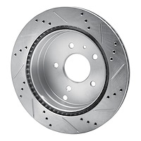 E-Line Drilled & Slotted Silver Brake Rotor, 2007-2015 GM, Position: Rear Left