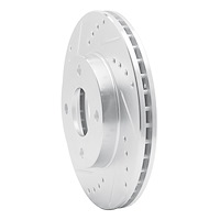 E-Line Drilled & Slotted Silver Brake Rotor, 2000-2015 Ford/Lincoln/Mercury/Mazda, Position: Front Left