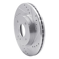 E-Line Drilled & Slotted Silver Brake Rotor, 2011-2019 Ford/Lincoln/Mercury/Mazda, Position: Front Right