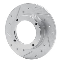 E-Line Drilled & Slotted Silver Brake Rotor, 1973-1979 Acura/Honda, Position: Front Left