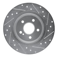 E-Line Drilled & Slotted Silver Brake Rotor, 2008-2015 Mercedes-Benz, Position: Rear Left