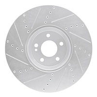 E-Line Drilled & Slotted Silver Brake Rotor, Fits Select Mercedes-Benz, Position: Front Right