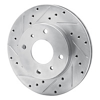 E-Line Drilled & Slotted Silver Brake Rotor, 1989-2013 Fits Multiple Makes/Models, Position: Front Left